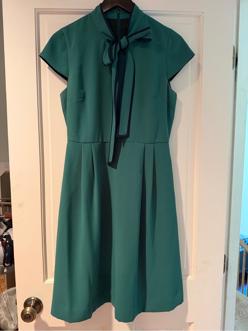 J. Crew Green Bow-Tie Neck Fit & Flare Dress